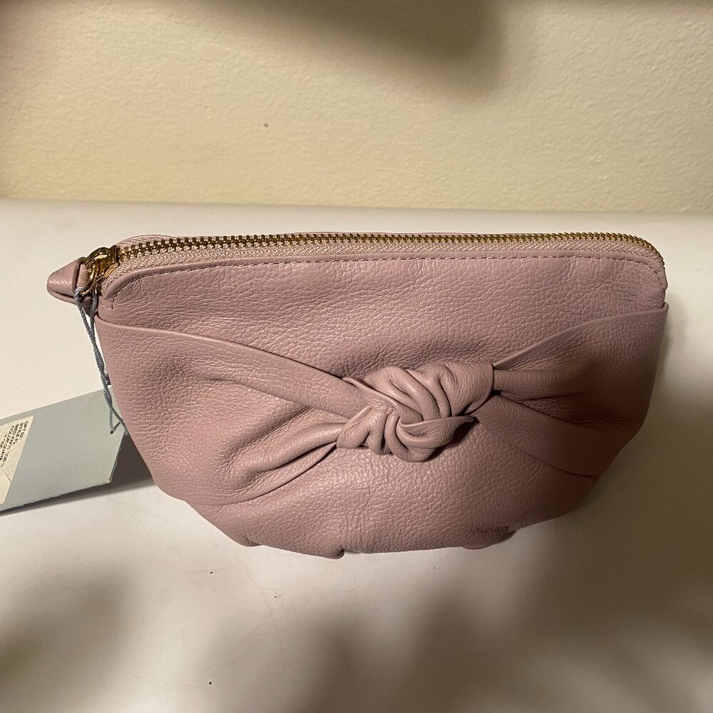 Antonio Melani Guava Color Medium Leather Knot Cosmetic Bag